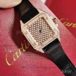 Perfect Replica Cartier Santos Rose Gold Diamond Paved Women's 33.5mm Swiss Quartz Watch